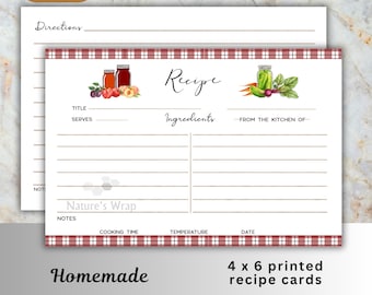 Farmhouse Vintage Recipe Cards: Double Sided, printed 4x6 card, Bridal shower recipe