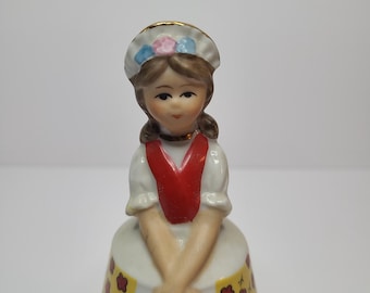 Campana de niña polaca de Schmid Brothers / Serie Campanas del Mundo / Figura de campana de porcelana con traje folclórico polaco vintage / Decoración de mediados de siglo