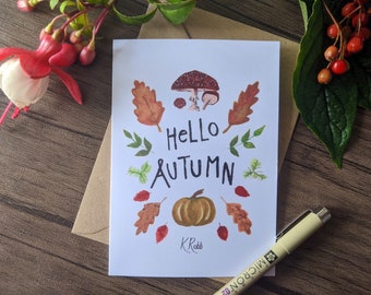 Hello Autumn Watercolour Card | Fall | Seasonal Card | Greeting Card | Blank Inside | 1 or 5pk