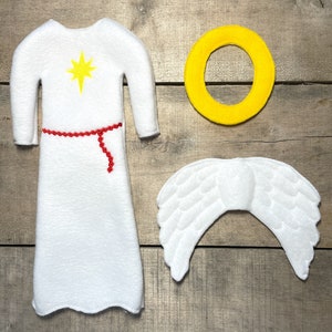 Elf sweater/holiday elf clothes/12” doll sweater/doll clothing/ elf sweatshirt/ elf clothing/elf costume/angel elf costume/3 piece elf