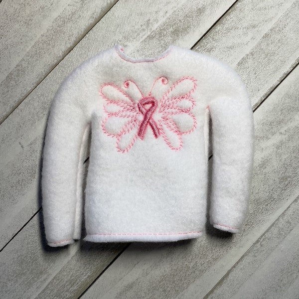 Elf sweater/holiday elf clothes/12” doll sweater/doll clothing/cancer awareness/awareness/elf sweatshirt/elf clothing/breast cancer