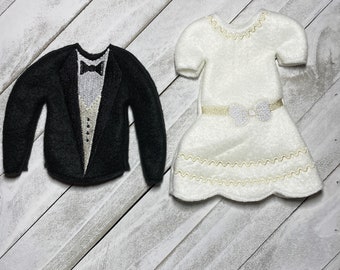 Elf clothing/holiday elf clothes/12” doll clothing/doll clothes/elf wedding clothes/elf wedding dress/elf wedding tux/elfwedding/elf clothes