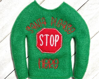 Elf sweater/Holiday elf clothes/12” doll sweater/Doll clothing/elf sweatshirt/santa stop here/Elf Clothing/elf costume/Santa stop here elf