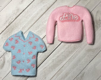 Elf clothing/holiday elf clothes/12” doll clothing/doll clothes/elfie shirt/elfie sweater/elfie set/elf movie/elf clothes/12” doll shirt set