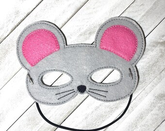 Mouse Mask, Felt Kids Mask, Costume Dress Up Halloween, Costume Mask, Elastic Mask, Pretend Play Mask, Costume Mouse Mask, Mouse Play Mask