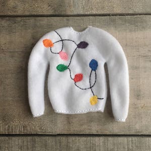Elf sweater/holiday elf clothes/12” doll sweater/doll clothing/elf sweatshirt/elf clothing/elf costume/elf Christmas lights