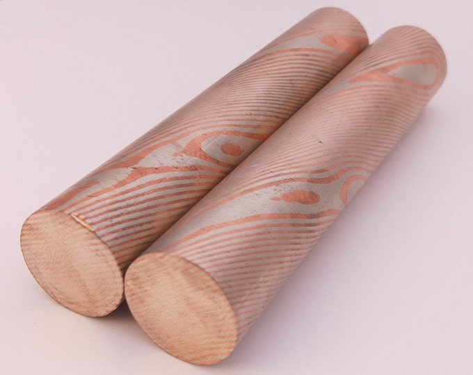 Mokume Gane Copper, Twist Pattern Round Rod for Ring Jewelry and EDC, two alloys, 12mm and 28mm diameter in stock