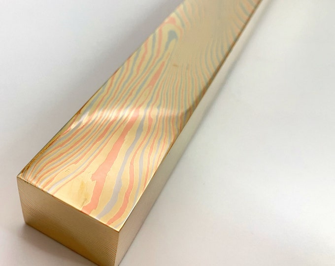Mokume Gane Copper Square Bar: 120mmx25mmx10mm, Twist Pattern, Three Alloys – Accepting Custom Orders (1-Month Lead Time)