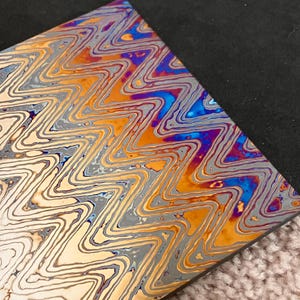 Mokume Zr & Ti Damast Platte - Wellenmuster, 4 Legierungen, 3,6 mm dick - ZircuTi Sheet für Messer / Schmuck / Handwerk machen