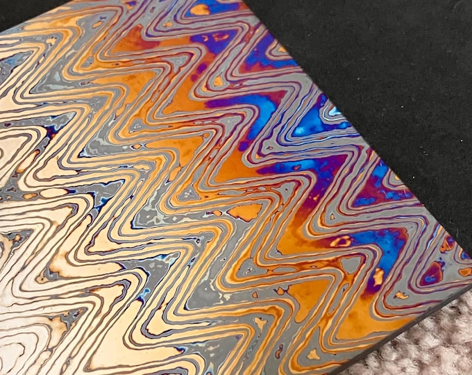 Mokume Zr&Ti Damascus Plate – Wave Pattern, 4 Alloys, 3.6mm Thick – ZircuTi Sheet for Knives / Jewelry / Crafts Making