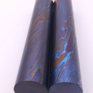 Mokume TiZr, Zr&TiDamascus round rod for Mokume Titanium rings, Titanium rings, Zirconium rings, metal rings, 28 mm OD, Black Titamus