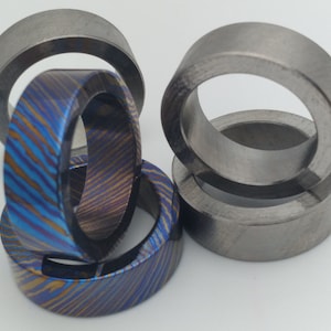 Tri-color TiDamascus (Mokume Titanium) ring blank, 4~13 size, DIY ring. Note: the ring blank was not polished and colored yet