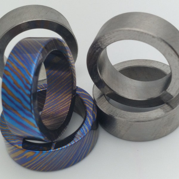 Tri-color TIdamascus (Mokume Titanium) ring blank, 4~13 size, DIY ring. Note: the ring blank was not polished and colored yet