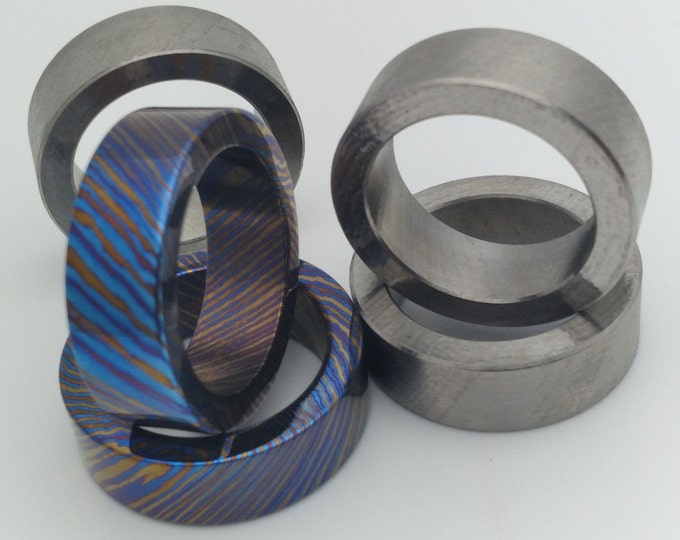 Tri-color TiDamascus (Mokume Titanium) ring blank, 4~13 size, DIY ring. Note: the ring blank was not polished and colored yet