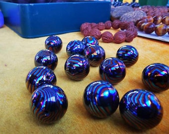 Beads of TiDamascus (Mokume Ti, 12mm) and ZrTiDamascus (Mokume Zr&Ti, 12mm), Both with 3mm Hole – For Jewelry, EDC, Lanyard Use