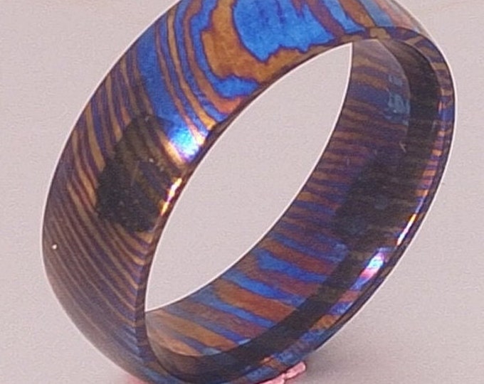Customed three alloys Tidamscus,Four alloy Mokume ZrTi, double Zr Mokume Ti and Mokume Copper ring, dome or flat profile, 4-12mm wide.