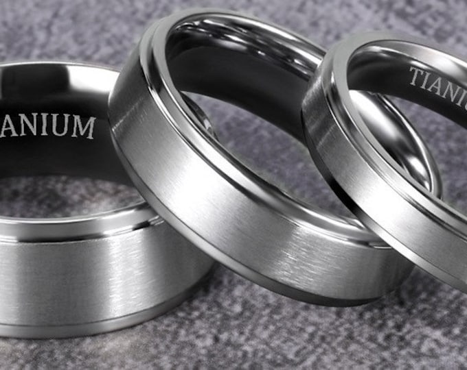 Titanium Ring, flat profile, Matte Finish, steped edge, 8mm wide, engraving optional