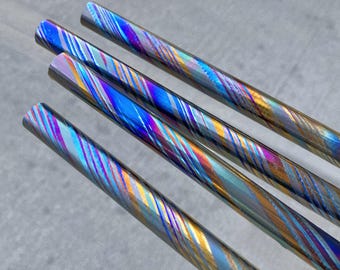 11mm / 12mm / 13mm Diameter ZircuTi Damascus Rod, 3 Alloys, Mokume ZrTiDamascus rod for EDC Projects, More Zr & Bolder Pattern Available