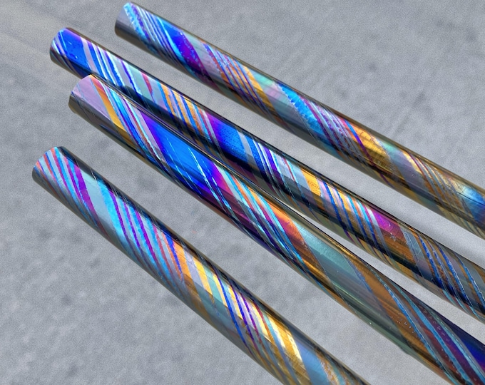 11mm / 12mm / 13mm Diameter ZircuTi Damascus Rod, 3 Alloys, Mokume ZrTiDamascus rod for EDC Projects, More Zr & Bolder Pattern Available
