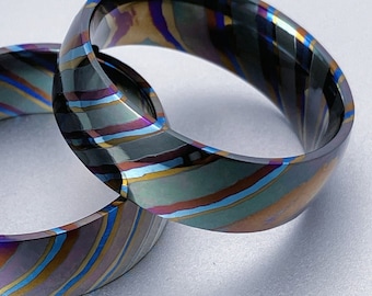 Four alloys Double Zr Mokume Titanium ring, ZrTidamascus ring, 7~12.5 size