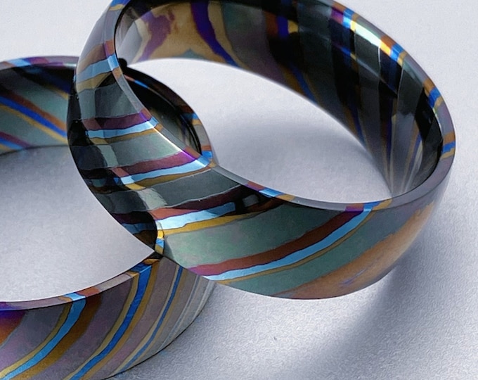 Four alloys Double Zr Mokume Titanium ring, ZrTidamascus ring, 7~12.5 size