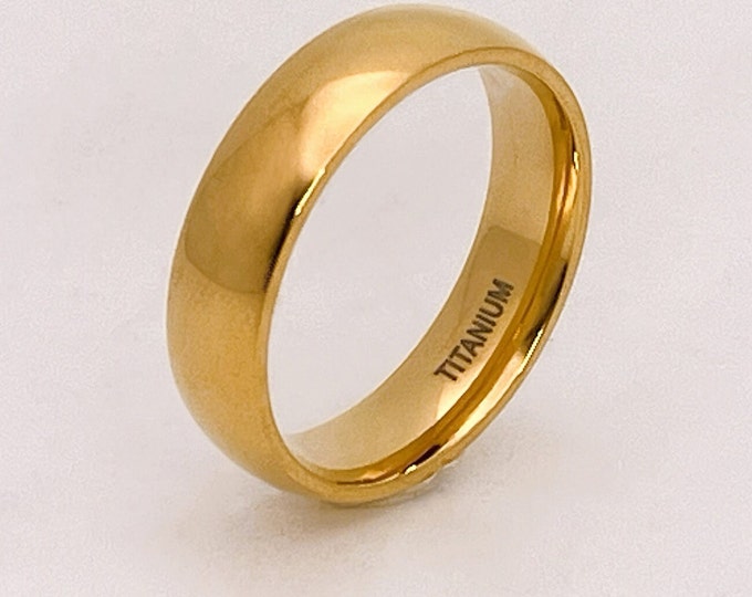 Golden Titanium Ring, dome profile, polish Finish, 8mm wide, engraving optional