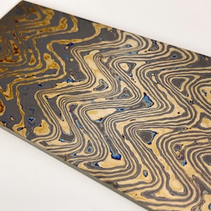 Mokume Zr&Ti plate / flat bar, 4alloys, wave pattern. ZrTiDamascus plate