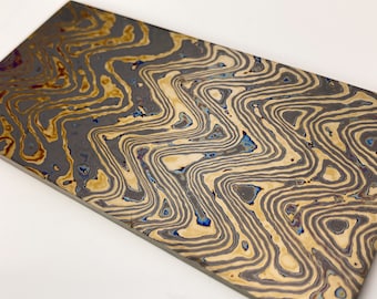 Mokume Zr&Ti plate / flat bar, 4alloys, wave pattern. ZrTiDamascus plate