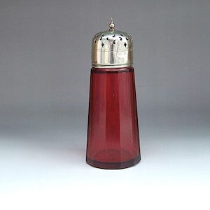 Ruby Glass Sugar Caster With Silver Plated Top