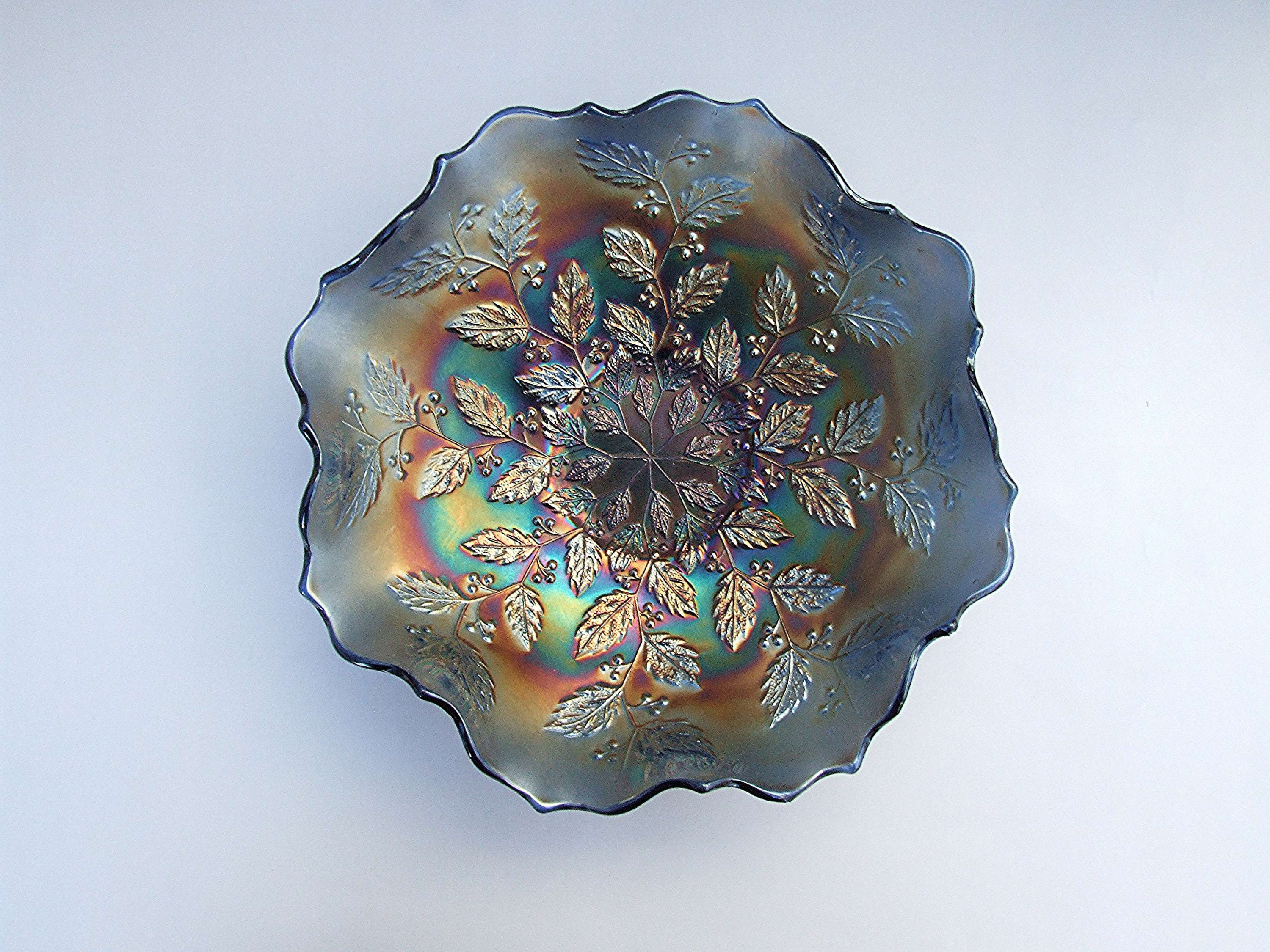 Fenton 'Holly' Carnival glass ruffled bowl