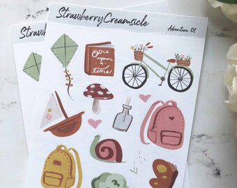 Adventure Sticker Sheet - Planner Stickers - Stickers- Notebook Stickers - Hand drawn Stickers