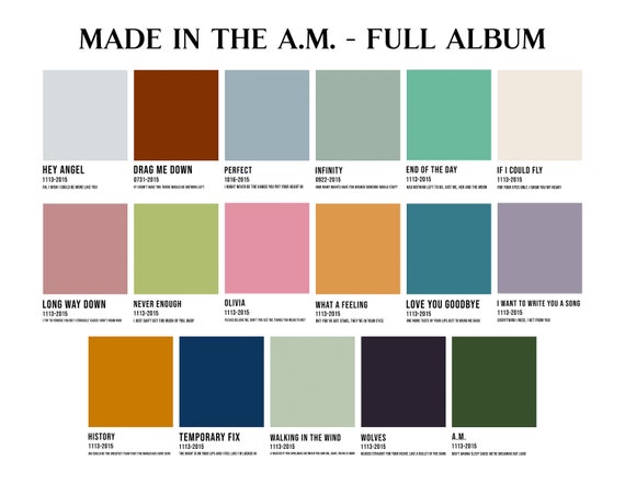 Made in the A.M. Album Color Palette Prints One Direction - Etsy Finland