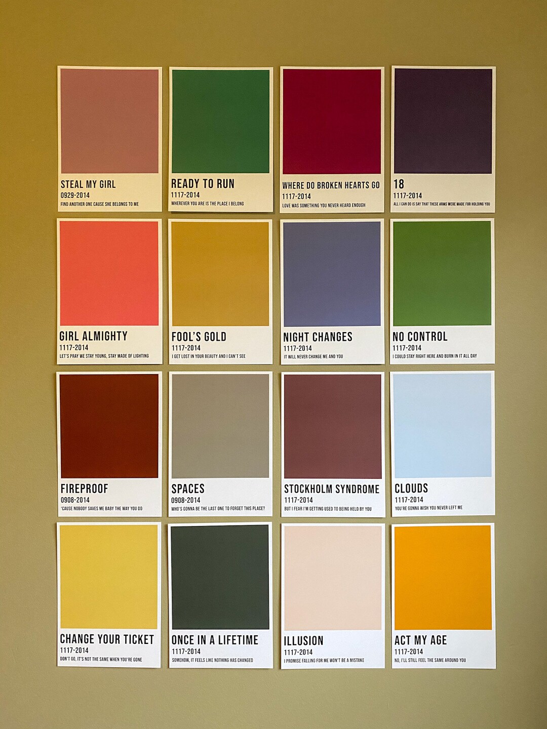 FOUR Album Color Palette Prints One Direction Prints 1D Pantone Song ...