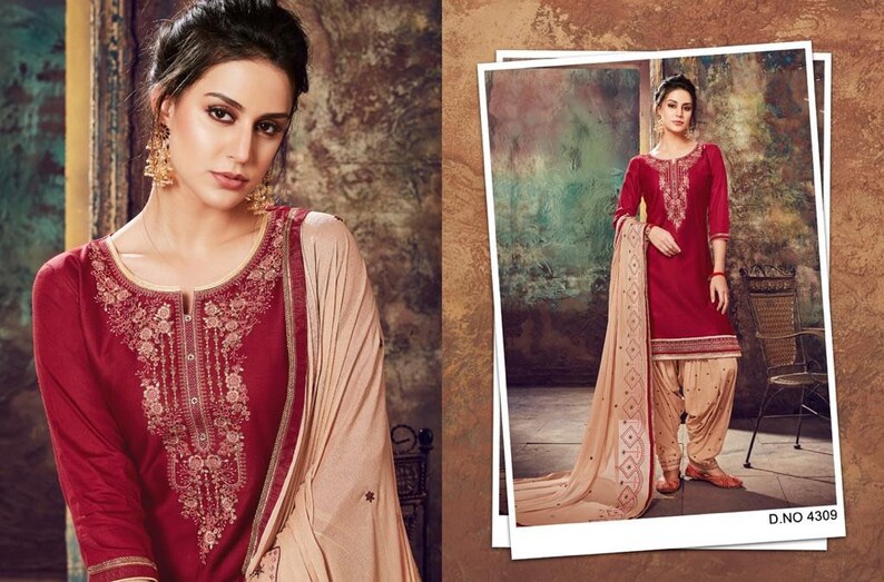 Embroidered Party Wear Unstitched Stitched Fabric Patiala Etsy