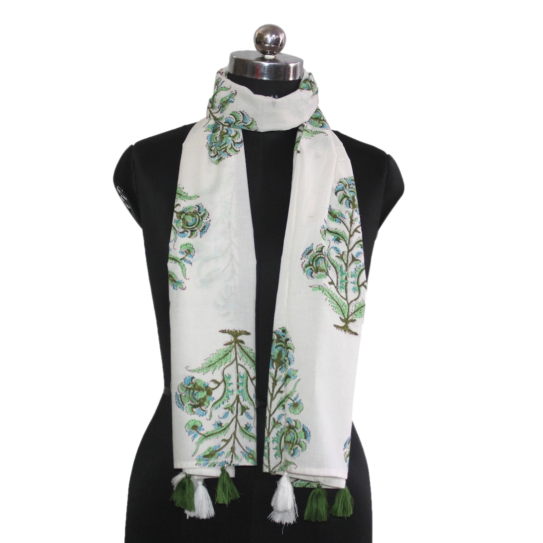 Printed Cotton Scarf L Designer Cotton Scarves L Scarf Stole Leaf