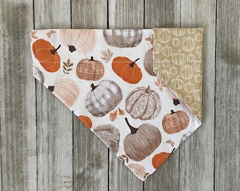 Pumpkin Reversible Dog Bandana, Over the collar, Plaid dog bandana, fall dog bandana, PSL dog, fall dog fashion, cozy autumn dog bandana