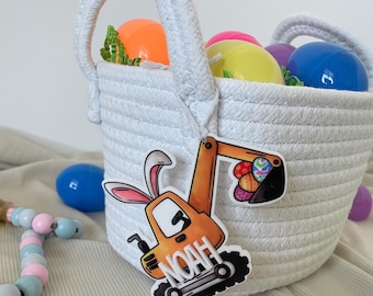 Excavator Personalized Easter Basket Tags, Construction truck Bunny Easter basket Tag, boy Easter basket Tags, Easter Basket name tag