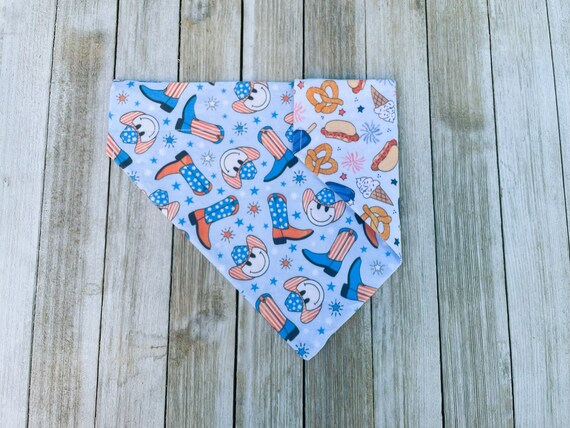 4th Of July Dog Bandana, Patriotic Cowboy and boots Bandana, Over the collar, Independence Day, stars and stripes, 4th July BBQ and snacks