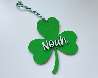 Personalized St Patrick's Day Basket Tags, Clover Tag, St Patrick's Day Tags, Bag Tags Custom Name Tag  Basket name tag
