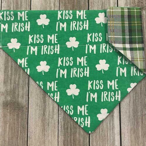 Irish St. Patrick’s Day Dog Bandana – Slide On Collar Style – White & Green Cotton, Made To Order UK