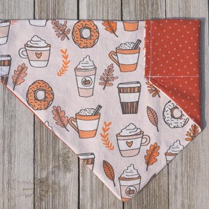 Pumpkin Spice Latte Reversible Dog Bandana, over the collar, fall, donuts, leaves, autumn, PSL dog bandana, fall dog bandana