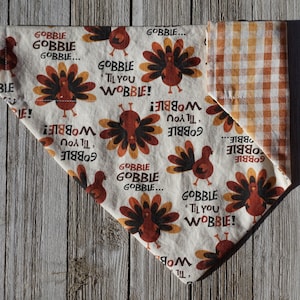 Thanksgiving Reversible Dog Bandana, over the collar, gobble till you wobble, plaid, fall colors, dog gift, turkey, autumn, funny