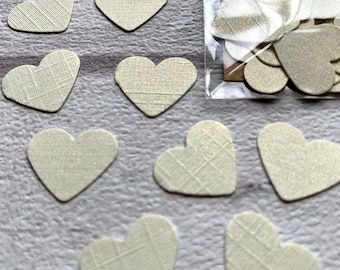 Medium Ivory Linen Effect Card Heart Embellishments - 50