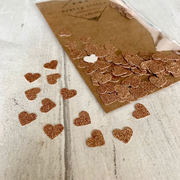 Small Rose Gold Glitter Heart Embellishments - 100 Pack