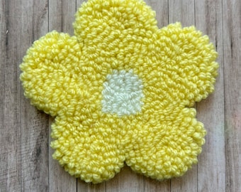 Yellow Flower Punch Needle Mug Rug Coaster