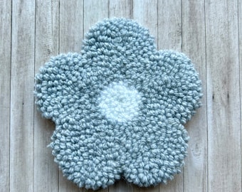 Grey Flower Punch Needle Mug Rug Coaster