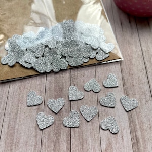 100x Kleine Silber Glitter Herz Verzierungen - Kartenherstellung & Scrapbooking