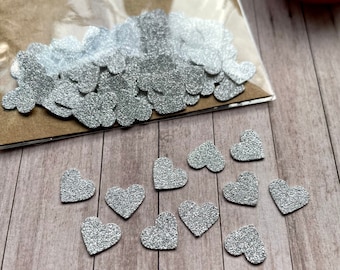 100x Small Silver Glitter Heart Embellishments - Card Making & Scrapbooking