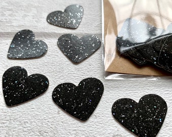 Enfeites grandes em formato de coração para cartão com glitter preto - 25