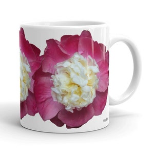 Vonflora  Pink White Peony Coffee Mug Peony Tea Cup Peony Flower Mug Peony Coffee Cup Peony Cup Mug with Flowers Floral Cup